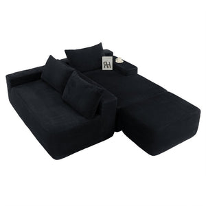English Elm 96.9''Cloud Modular U-Shaped Sectional Corduroy Sofa Deep Sink Seating for Living Room Black Right W3975S00201
