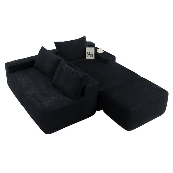 English Elm 96.9''Cloud Modular U-Shaped Sectional Corduroy Sofa Deep Sink Seating for Living Room Black Right W3975S00201