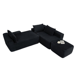English Elm 96.9''Cloud Modular U-Shaped Sectional Corduroy Sofa Deep Sink Seating for Living Room Black Right W3975S00201