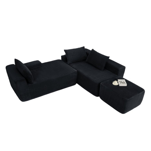 English Elm 96.9''Cloud Modular U-Shaped Sectional Corduroy Sofa Deep Sink Seating for Living Room Black Right W3975S00201