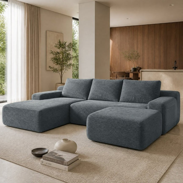 English Elm 96.9''Cloud Modular U-Shaped Sectional Corduroy Sofa Deep Sink Seating for Living Room Grey Left W3975S00205