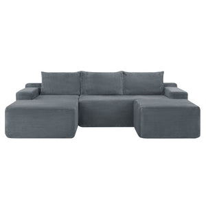 English Elm 96.9''Cloud Modular U-Shaped Sectional Corduroy Sofa Deep Sink Seating for Living Room Grey Left W3975S00205