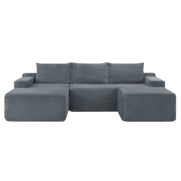 English Elm 96.9''Cloud Modular U-Shaped Sectional Corduroy Sofa Deep Sink Seating for Living Room Grey Left W3975S00205