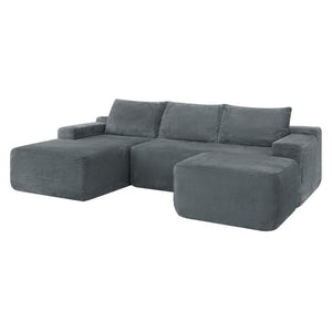 English Elm 96.9''Cloud Modular U-Shaped Sectional Corduroy Sofa Deep Sink Seating for Living Room Grey Left W3975S00205