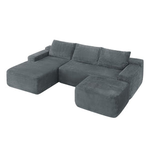 English Elm 96.9''Cloud Modular U-Shaped Sectional Corduroy Sofa Deep Sink Seating for Living Room Grey Left W3975S00205