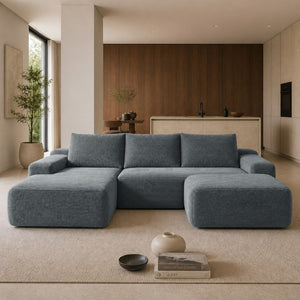 English Elm 96.9''Cloud Modular U-Shaped Sectional Corduroy Sofa Deep Sink Seating for Living Room Grey Left W3975S00205