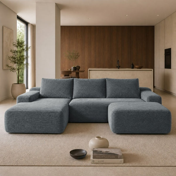 English Elm 96.9''Cloud Modular U-Shaped Sectional Corduroy Sofa Deep Sink Seating for Living Room Grey Left W3975S00205