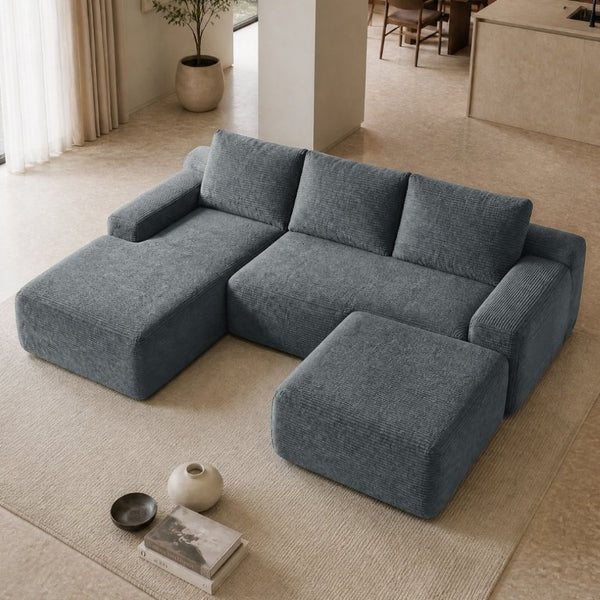 English Elm 96.9''Cloud Modular U-Shaped Sectional Corduroy Sofa Deep Sink Seating for Living Room Grey Left W3975S00205