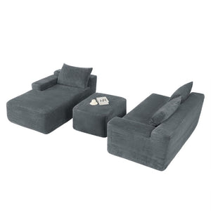 English Elm 96.9''Cloud Modular U-Shaped Sectional Corduroy Sofa Deep Sink Seating for Living Room Grey Left W3975S00205