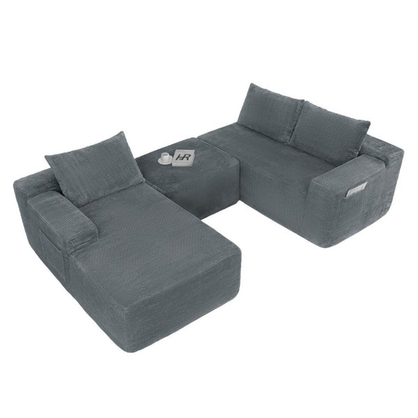 English Elm 96.9''Cloud Modular U-Shaped Sectional Corduroy Sofa Deep Sink Seating for Living Room Grey Left W3975S00205