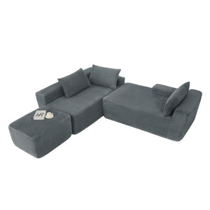 English Elm 96.9''Cloud Modular U-Shaped Sectional Corduroy Sofa Deep Sink Seating for Living Room Grey Left W3975S00205