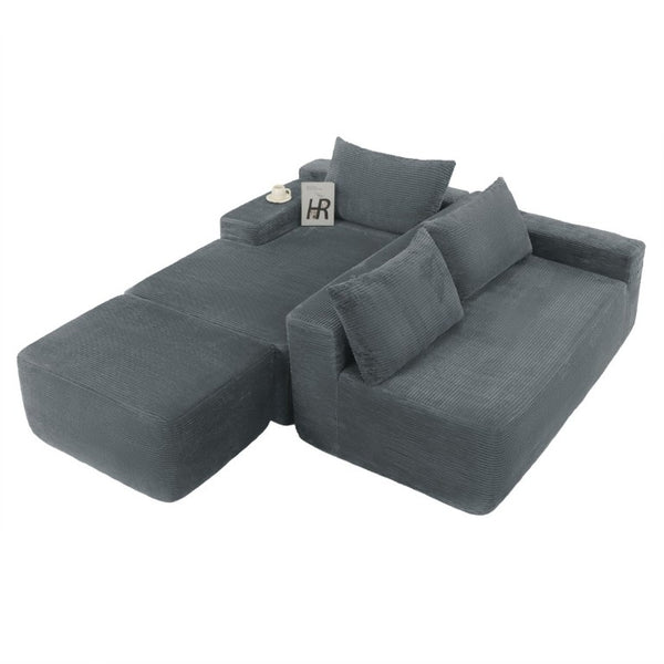 English Elm 96.9''Cloud Modular U-Shaped Sectional Corduroy Sofa Deep Sink Seating for Living Room Grey Left W3975S00205