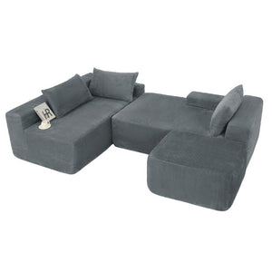 English Elm 96.9''Cloud Modular U-Shaped Sectional Corduroy Sofa Deep Sink Seating for Living Room Grey Left W3975S00205