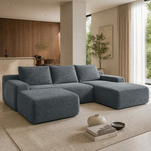 English Elm 96.9''Cloud Modular U-Shaped Sectional Corduroy Sofa Deep Sink Seating for Living Room Grey Right W3975S00207