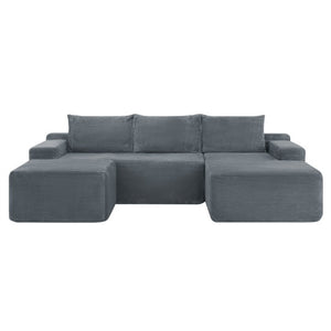 English Elm 96.9''Cloud Modular U-Shaped Sectional Corduroy Sofa Deep Sink Seating for Living Room Grey Right W3975S00207