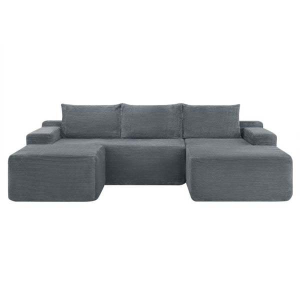 English Elm 96.9''Cloud Modular U-Shaped Sectional Corduroy Sofa Deep Sink Seating for Living Room Grey Right W3975S00207