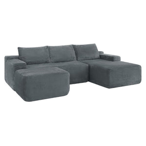 English Elm 96.9''Cloud Modular U-Shaped Sectional Corduroy Sofa Deep Sink Seating for Living Room Grey Right W3975S00207