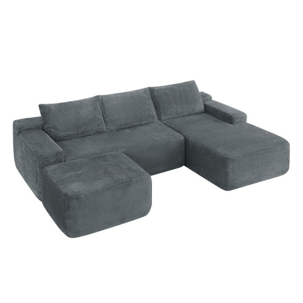 English Elm 96.9''Cloud Modular U-Shaped Sectional Corduroy Sofa Deep Sink Seating for Living Room Grey Right W3975S00207