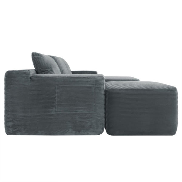 English Elm 96.9''Cloud Modular U-Shaped Sectional Corduroy Sofa Deep Sink Seating for Living Room Grey Right W3975S00207