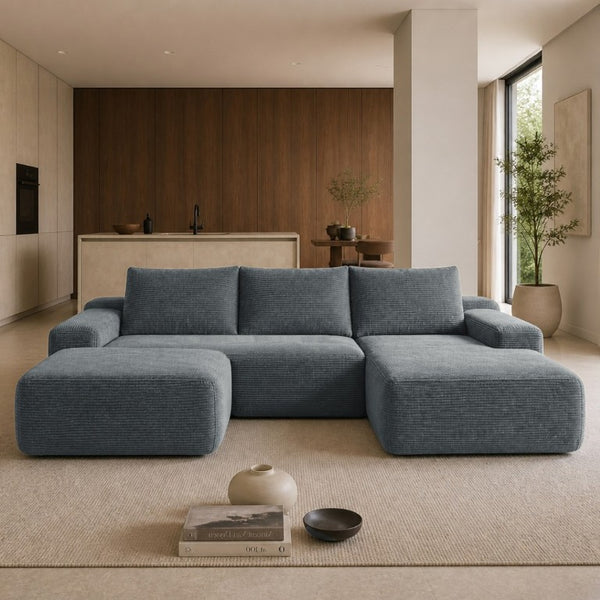 English Elm 96.9''Cloud Modular U-Shaped Sectional Corduroy Sofa Deep Sink Seating for Living Room Grey Right W3975S00207