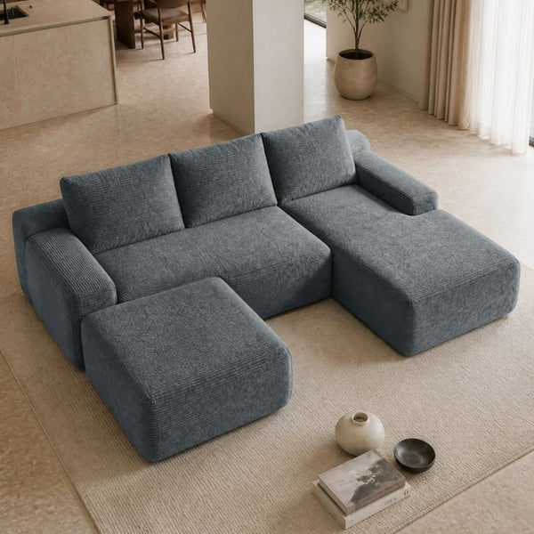 English Elm 96.9''Cloud Modular U-Shaped Sectional Corduroy Sofa Deep Sink Seating for Living Room Grey Right W3975S00207