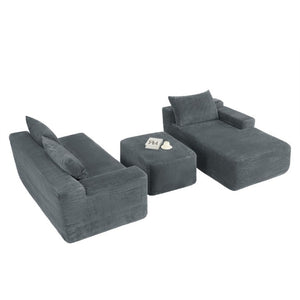 English Elm 96.9''Cloud Modular U-Shaped Sectional Corduroy Sofa Deep Sink Seating for Living Room Grey Right W3975S00207