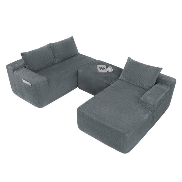 English Elm 96.9''Cloud Modular U-Shaped Sectional Corduroy Sofa Deep Sink Seating for Living Room Grey Right W3975S00207