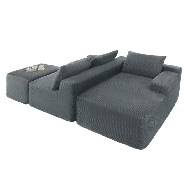English Elm 96.9''Cloud Modular U-Shaped Sectional Corduroy Sofa Deep Sink Seating for Living Room Grey Right W3975S00207
