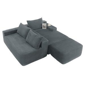 English Elm 96.9''Cloud Modular U-Shaped Sectional Corduroy Sofa Deep Sink Seating for Living Room Grey Right W3975S00207