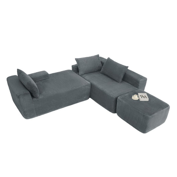 English Elm 96.9''Cloud Modular U-Shaped Sectional Corduroy Sofa Deep Sink Seating for Living Room Grey Right W3975S00207