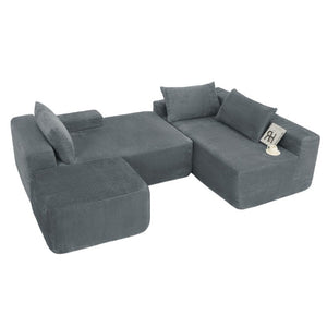 English Elm 96.9''Cloud Modular U-Shaped Sectional Corduroy Sofa Deep Sink Seating for Living Room Grey Right W3975S00207