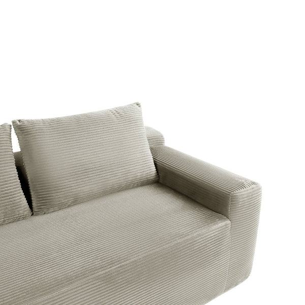 English Elm Upholstered Modular Floor Sofa with Corduroy Fabric and Low Profile Lounge Design Camel U-Shaped Chaise Left W3975S00209