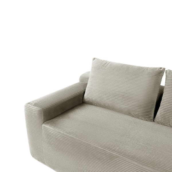 English Elm Upholstered Modular Floor Sofa with Corduroy Fabric and Low Profile Lounge Design Camel U-Shaped Chaise Left W3975S00209