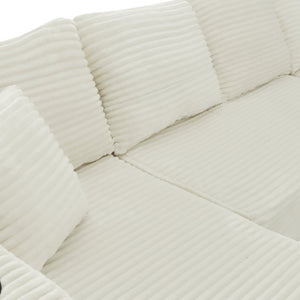 English Elm 134 Inch U-Shape Modular Sectional Plush Corduroy Cloud Sofa with Deep Seating Pockets W3975S00236