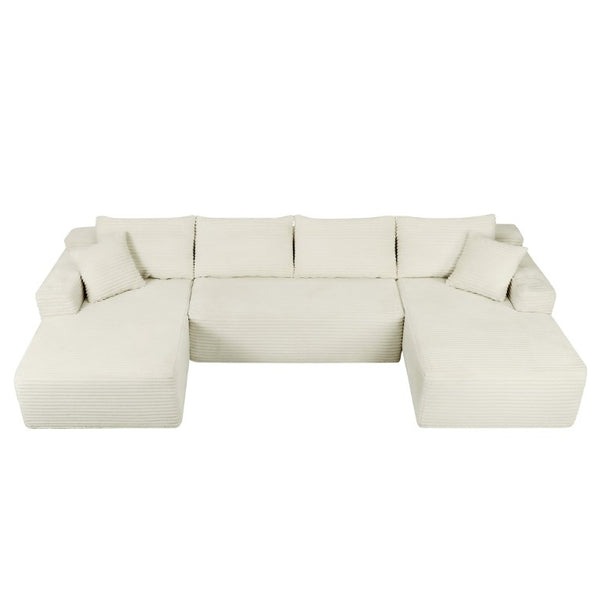 English Elm 134 Inch U-Shape Modular Sectional Plush Corduroy Cloud Sofa with Deep Seating Pockets W3975S00236