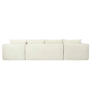 English Elm 134 Inch U-Shape Modular Sectional Plush Corduroy Cloud Sofa with Deep Seating Pockets W3975S00236
