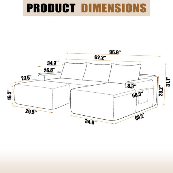 English Elm 96.9''Cloud Corduroy Upholstered Modular Sectional Deep Seat Sofa for Living Room Lounging Let Me Count: = 10, Space, = 8, = 11, = 7, S-E-C W3975S00237