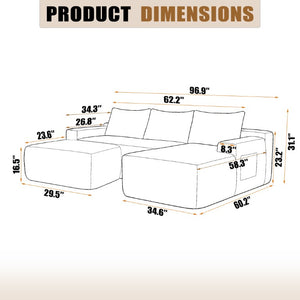 English Elm 96.9''Cloud Modular Sectional Corduroy Sofa Deep Plush Lounge Seating for Living Room W3975S00239