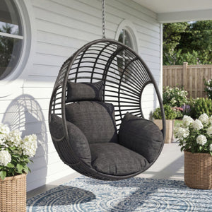 English Elm Outdoor All-weather Wicker Hanging Basket Chair with Wide U-shape Base for Patio W3979P393002