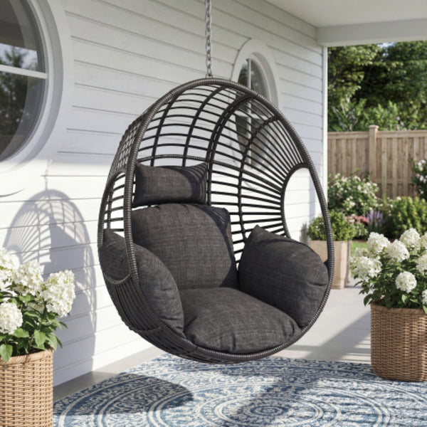 English Elm Outdoor All-weather Wicker Hanging Basket Chair with Wide U-shape Base for Patio W3979P393002