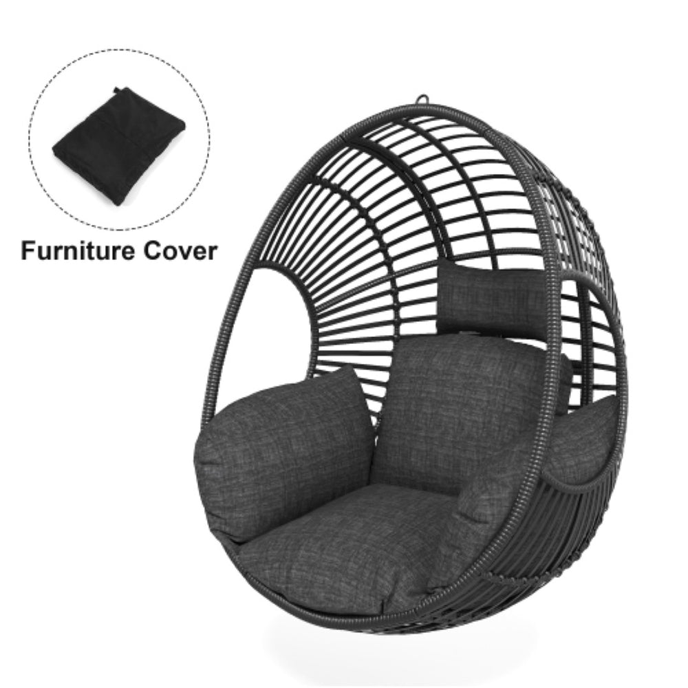 English Elm Outdoor All-weather Wicker Hanging Basket Chair with Wide U-shape Base for Patio W3979P393002