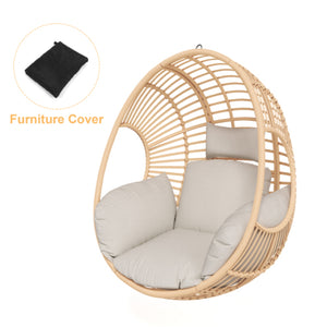 English Elm Outdoor Handwoven Pe Wicker Hanging Swing Chair with Cushion for Patio or Balcony W3979P393016