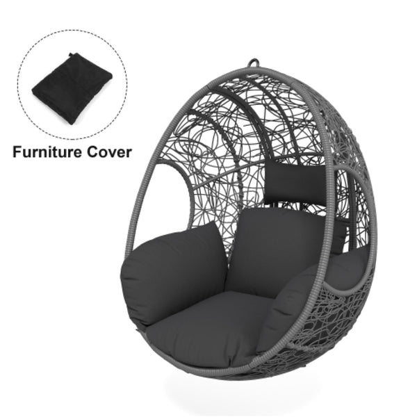 English Elm Outdoor Hand-woven Pe Wicker Hanging Swing Chair with Plush Cushion for Patio Use W3979P393024
