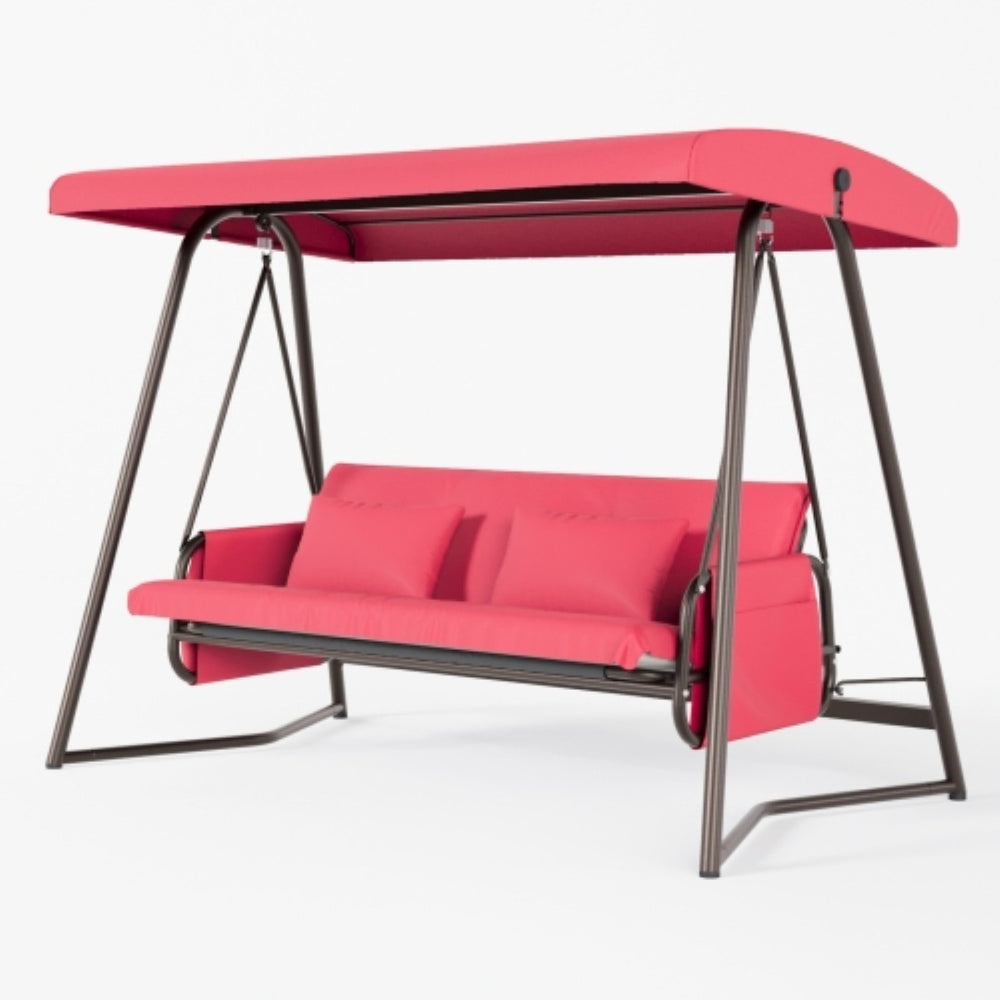 English Elm Swing, 4 Seat Outdoor Porch Bench with Steel Frame Canopy and High Density Foam Cushions W3979P394085