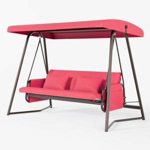 English Elm Swing, 4 Seat Outdoor Porch Bench with Steel Frame Canopy and High Density Foam Cushions W3979P394085