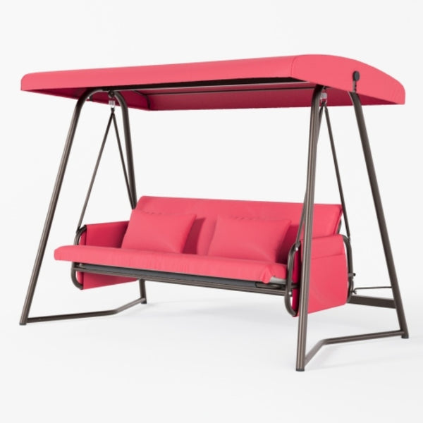 English Elm Swing, 4 Seat Outdoor Porch Bench with Steel Frame Canopy and High Density Foam Cushions W3979P394085