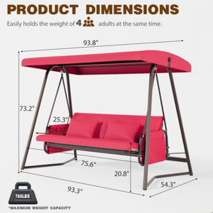 English Elm Swing, 4 Seat Outdoor Porch Bench with Steel Frame Canopy and High Density Foam Cushions W3979P394085