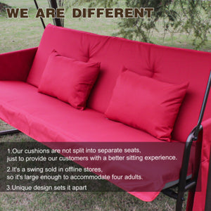 English Elm Swing, 4 Seat Outdoor Porch Bench with Steel Frame Canopy and High Density Foam Cushions W3979P394085