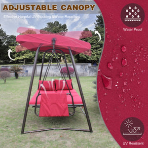 English Elm Swing, 4 Seat Outdoor Porch Bench with Steel Frame Canopy and High Density Foam Cushions W3979P394085