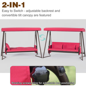 English Elm Swing, 4 Seat Outdoor Porch Bench with Steel Frame Canopy and High Density Foam Cushions W3979P394085